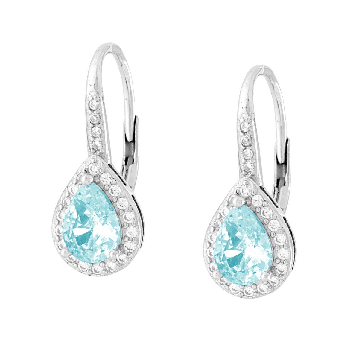 Orecchini Monachella Goccia Acquamarina con Cubic Zirconia Bianchi in ARGENTO 925 Galvanica Rodio