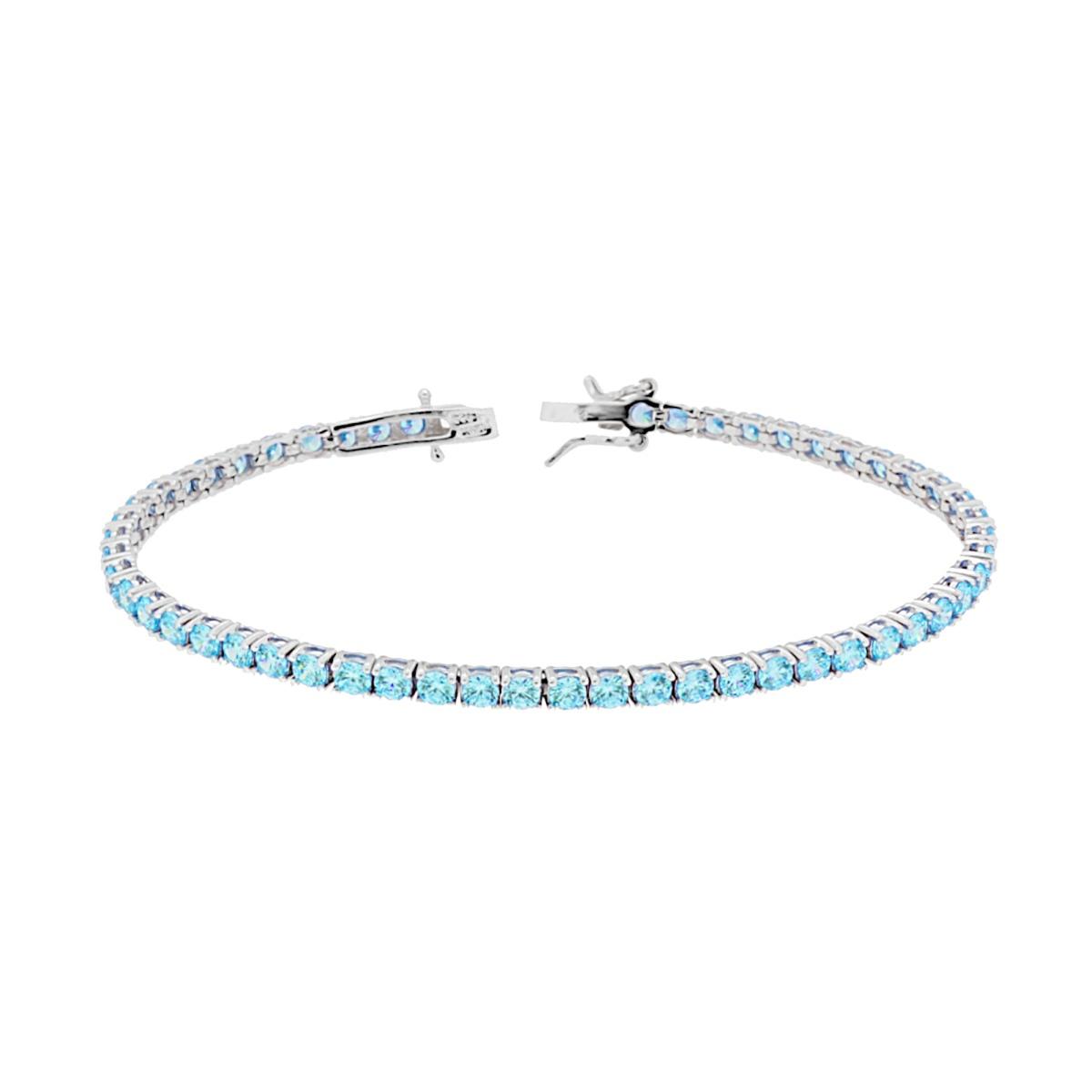 Bracciale Tennis Griffe cm 16,5 con Zirconi mm 3 Acquamarina in ARGENTO 925 Galvanica Rodio