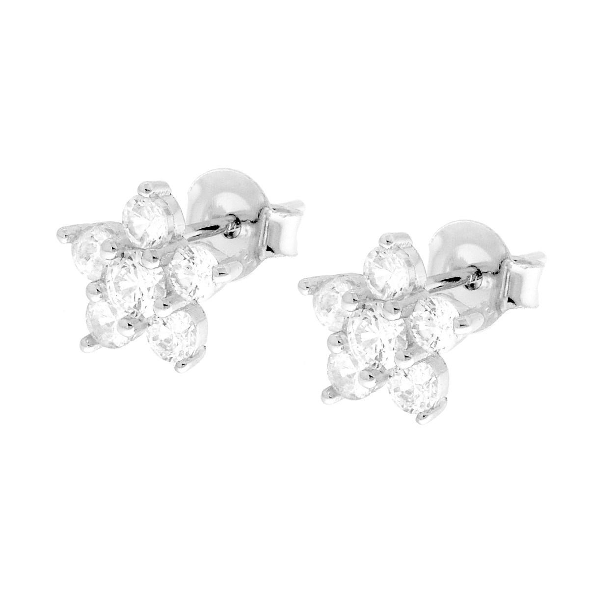 Orecchini Fiore con Cubic Zirconia Bianchi in ARGENTO 925 Galvanica Rodio