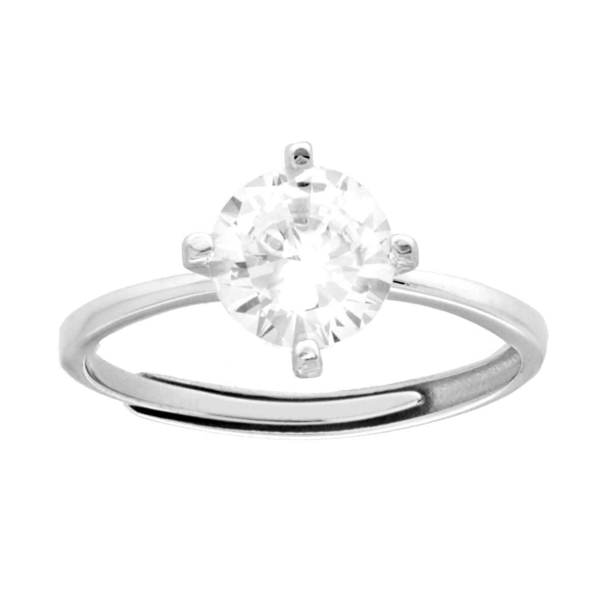 Anello Solitario con Cubic Zirconia Bianco mm 7 in ARGENTO 925 Galvanica Rodio