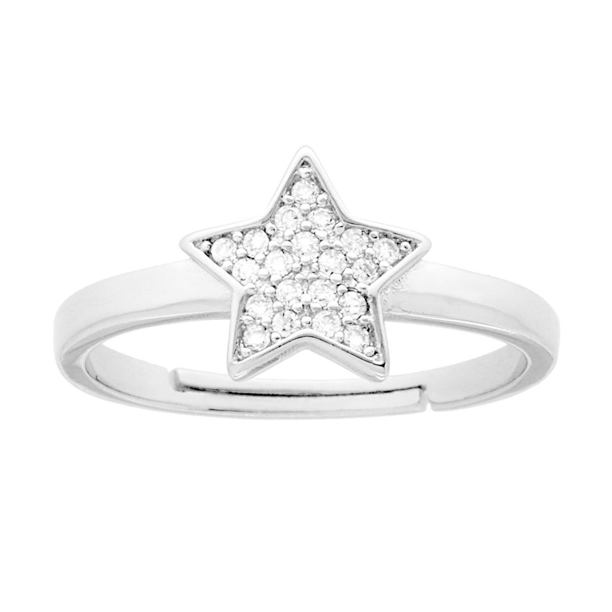 Anello Stella con Cubic Zirconia Bianchi in ARGENTO 925 Galvanica Rodio