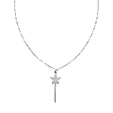 Collana Catena Forzatina Diamantata con Stella Bacchetta Magica in ACCIAIO
