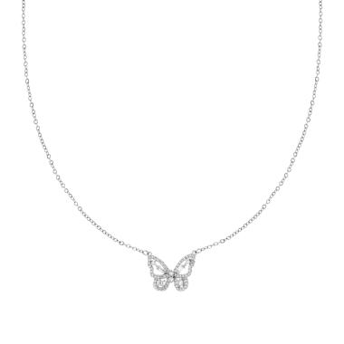 Collana Catena Forzatina con Farfalla e Cubic Zirconia Bianchi in ACCIAIO e OTTONE