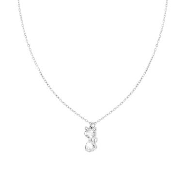 Collana Catena Forzatina con Gatto e Crystal Bianchi in ACCIAIO