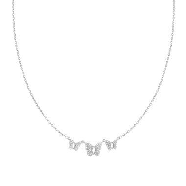 Collana Catena Forzatina con Tre Farfalle e Crystal Bianchi in ACCIAIO e OTTONE