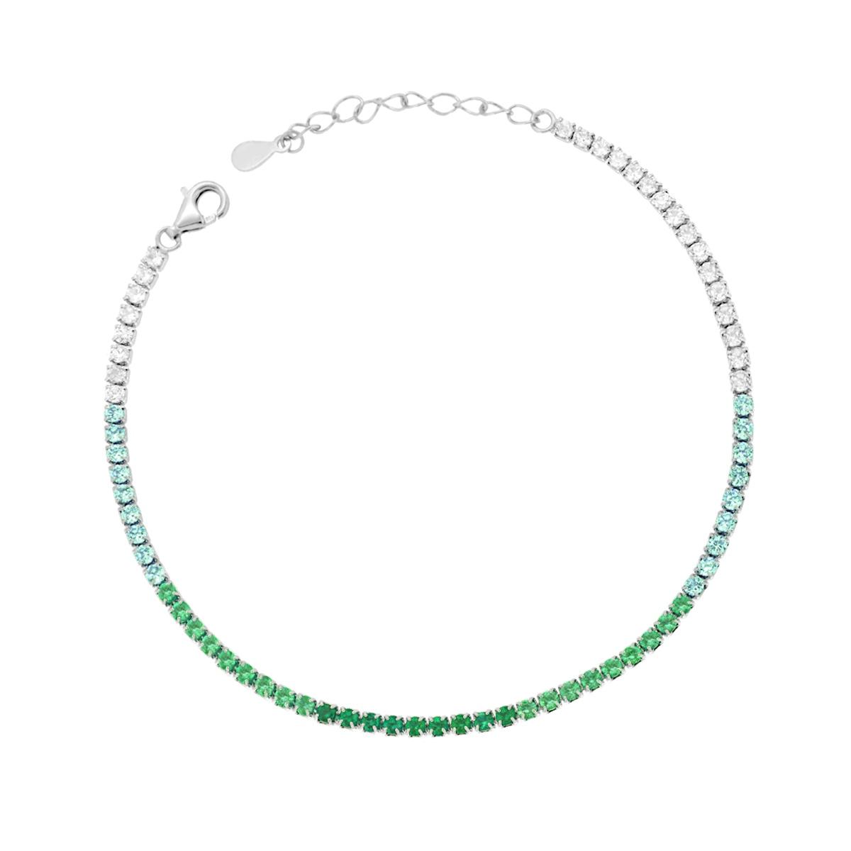 Bracciale Tennis Griffe cm 17+3 con Zirconi mm 2 Multicolor gradazione Verde Smeraldo in ARGENTO 925 Galvanica Rodio