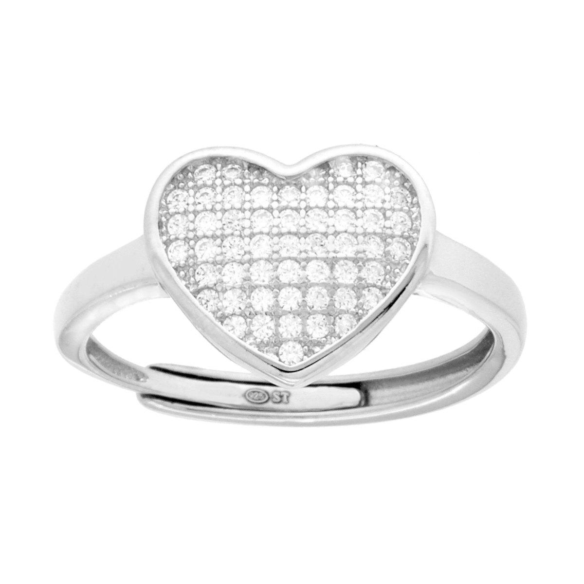 Anello Cuore con Cubic Zirconia Bianchi in ARGENTO 925 Galvanica Rodio
