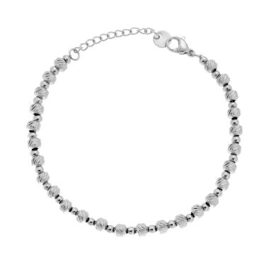 Bracciale Catena con Cilindretti Diamantati e Palline Lisce alternate in ACCIAIO