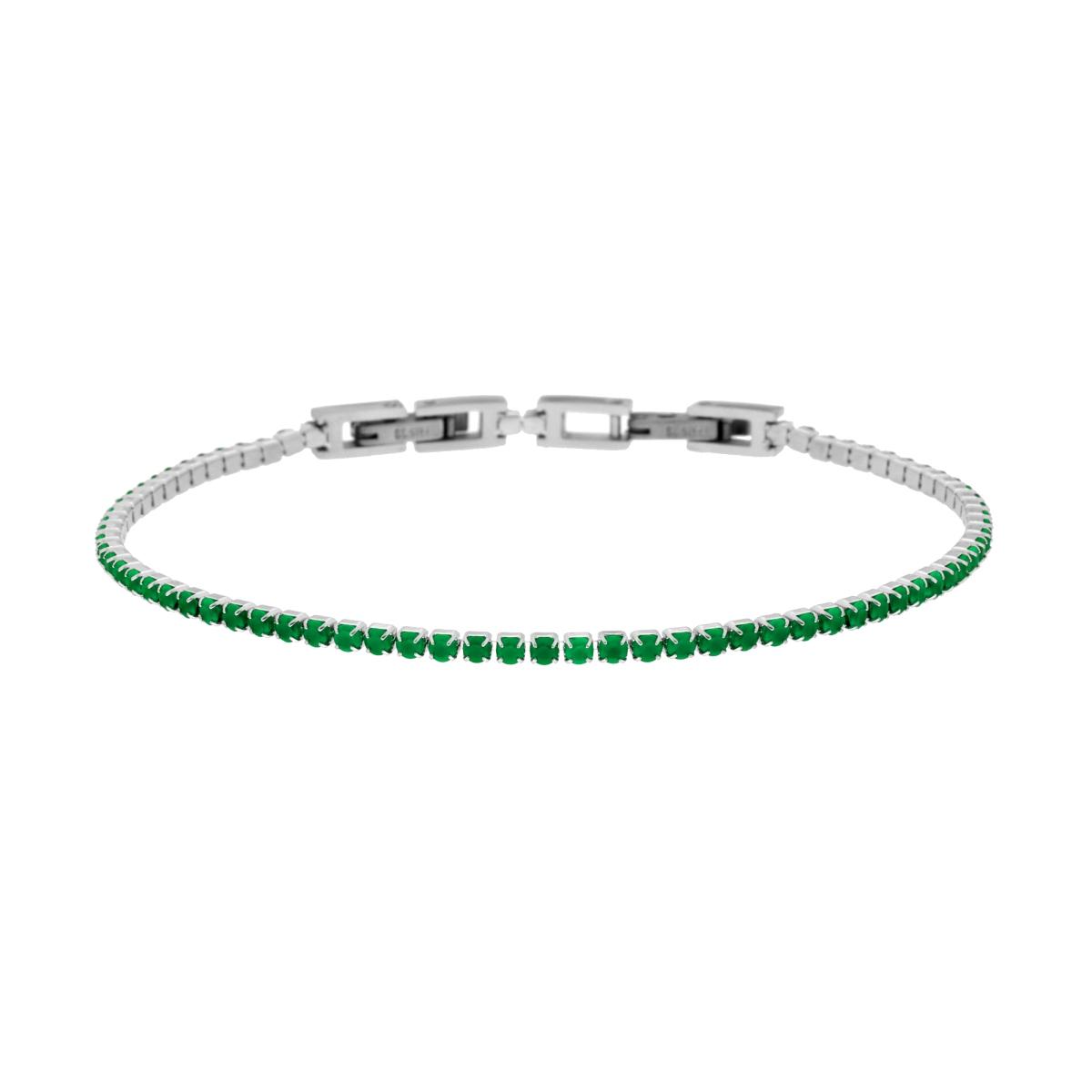 Bracciale Tennis Griffe cm 17-20 con Crystal mm 2 Verde Smeraldo regolabile in ACCIAIO