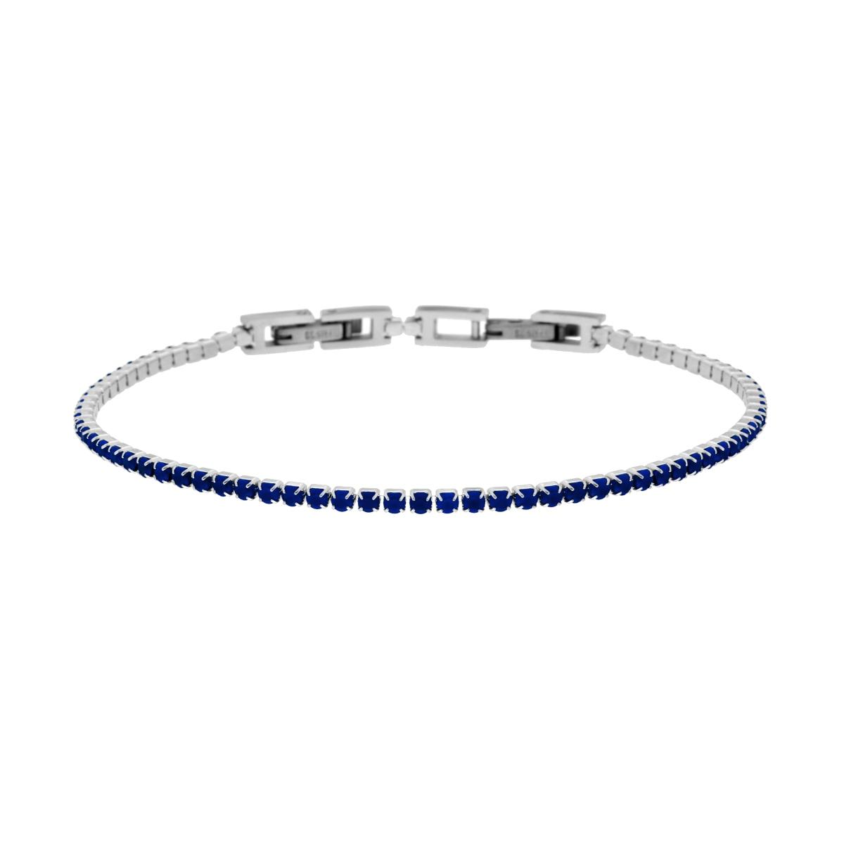 Bracciale Tennis Griffe cm 17-20 con Crystal mm 2 Blu Zaffiro regolabile in ACCIAIO