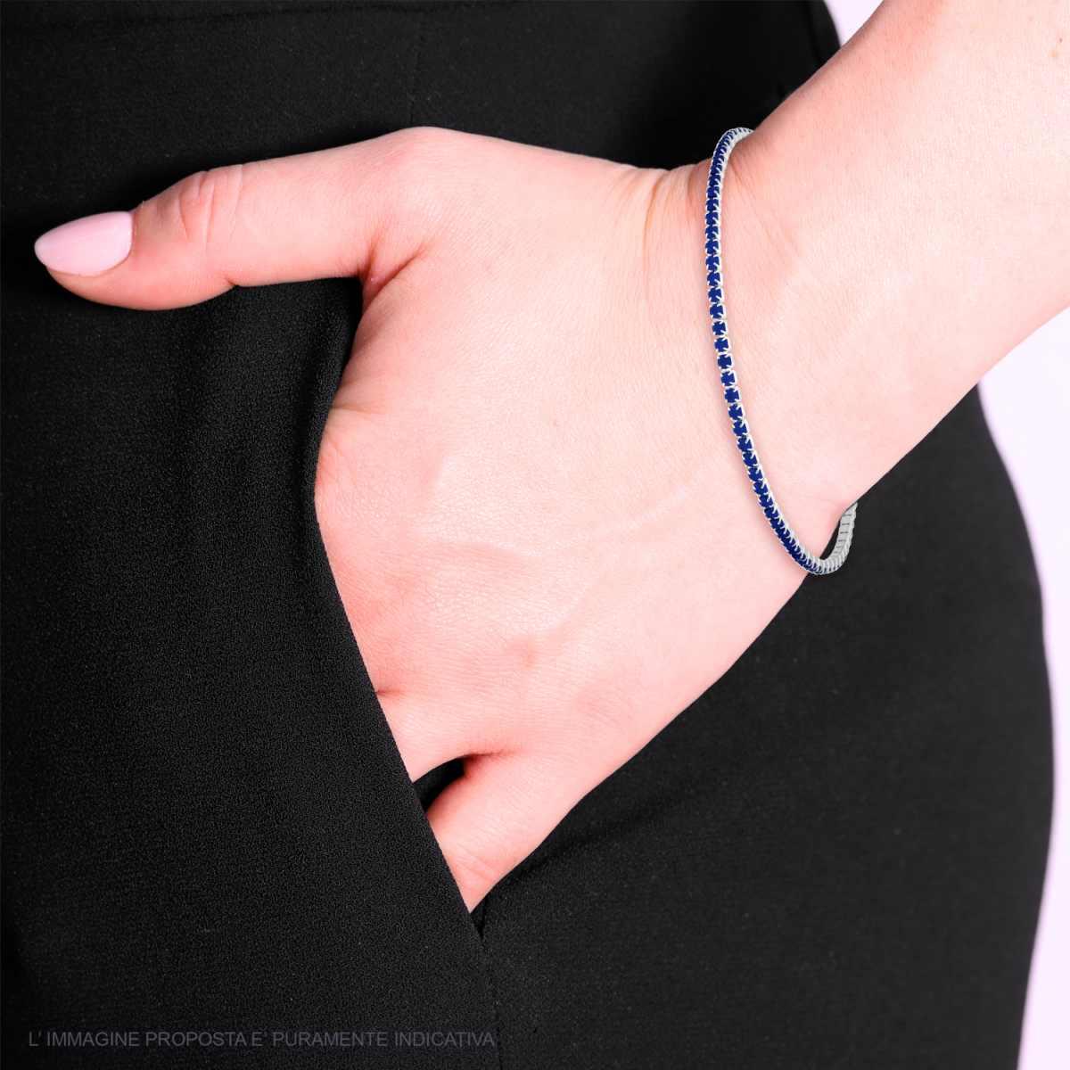 Bracciale Tennis Griffe cm 17-20 con Crystal mm 2 Blu Zaffiro regolabile in ACCIAIO