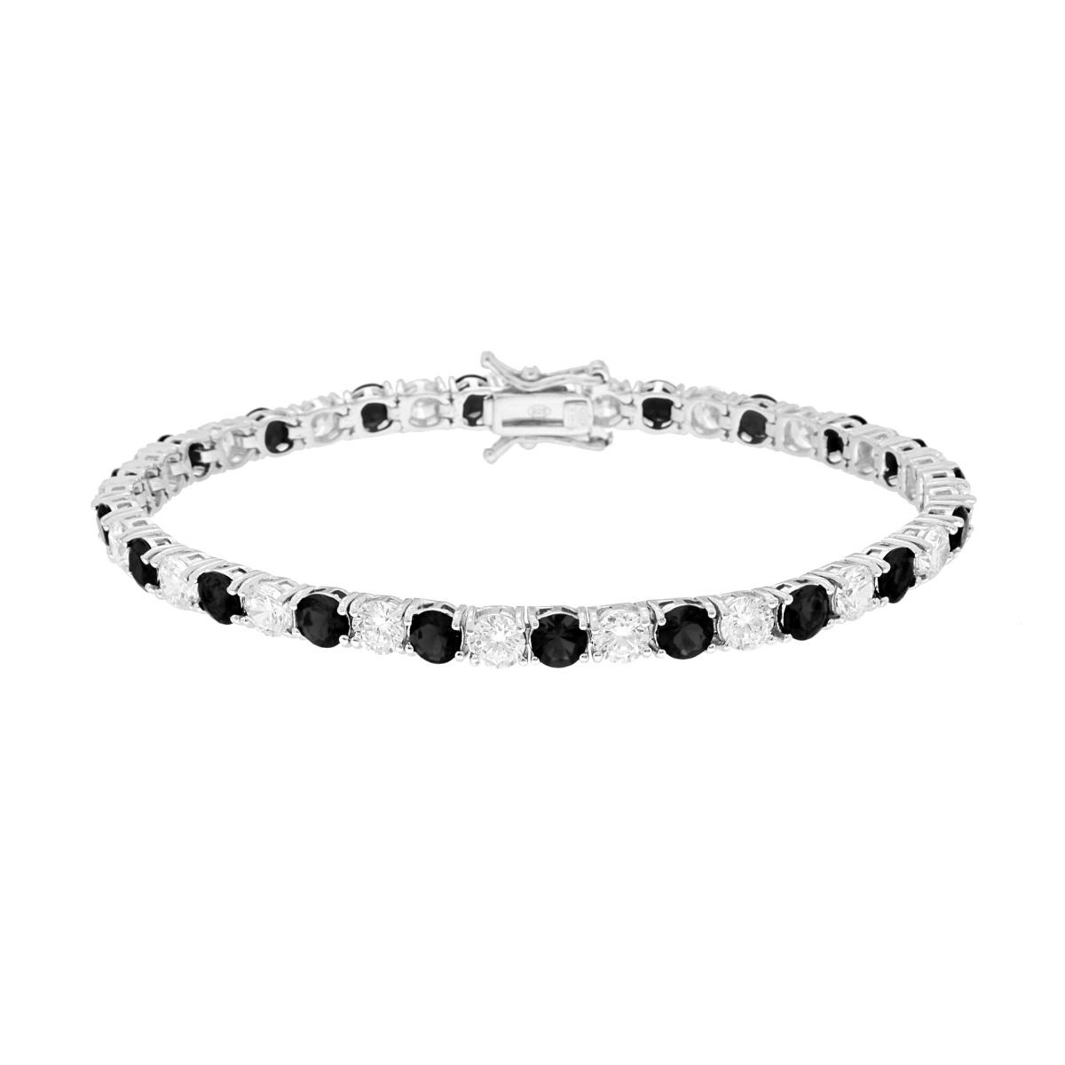 Bracciale Tennis Griffe cm 18 con Zirconi mm 4 Bianchi e Neri alternati in ARGENTO 925 Galvanica Rodio