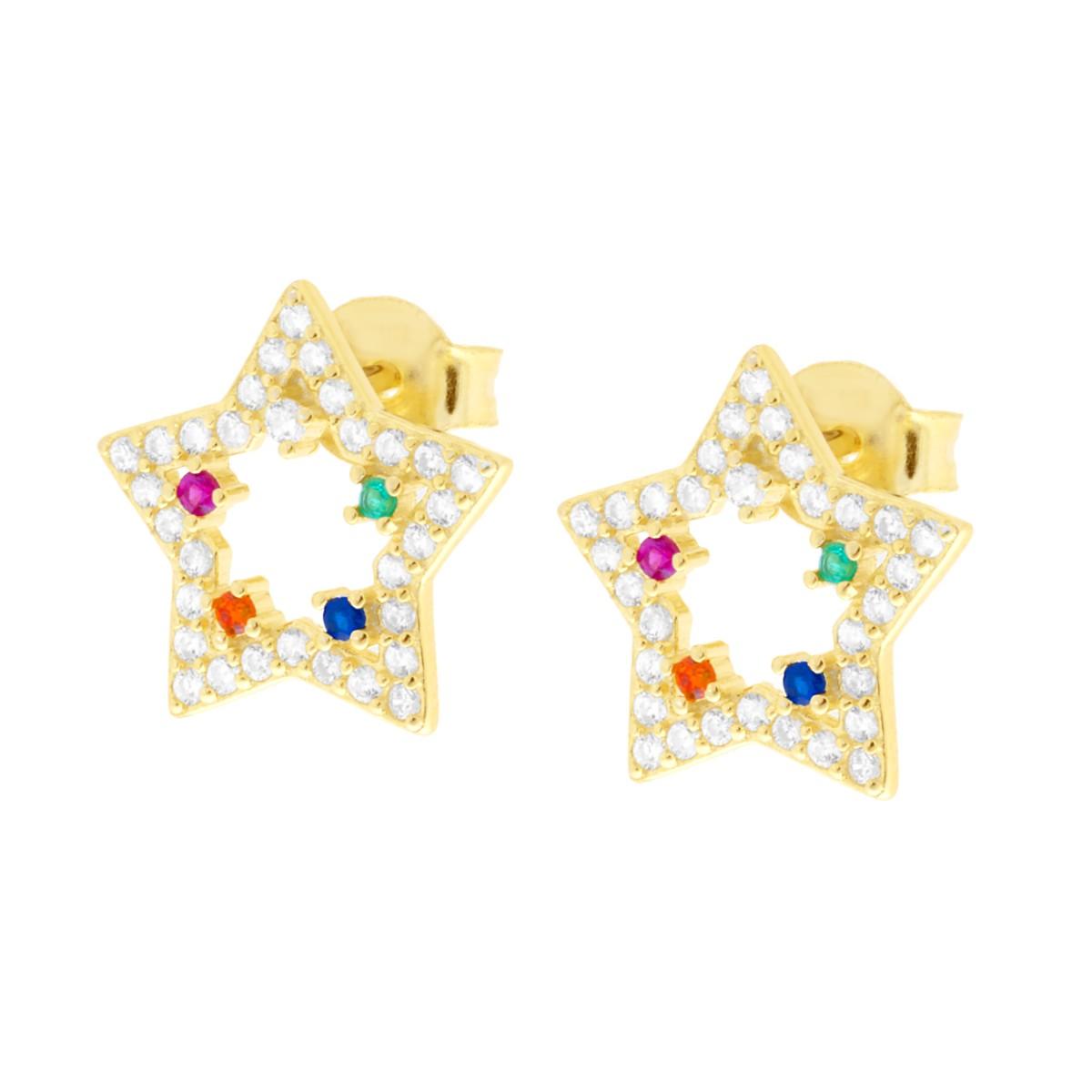 Orecchini Stelle con Cubic Zirconia Multicolor in ARGENTO 925 Galvanica Oro