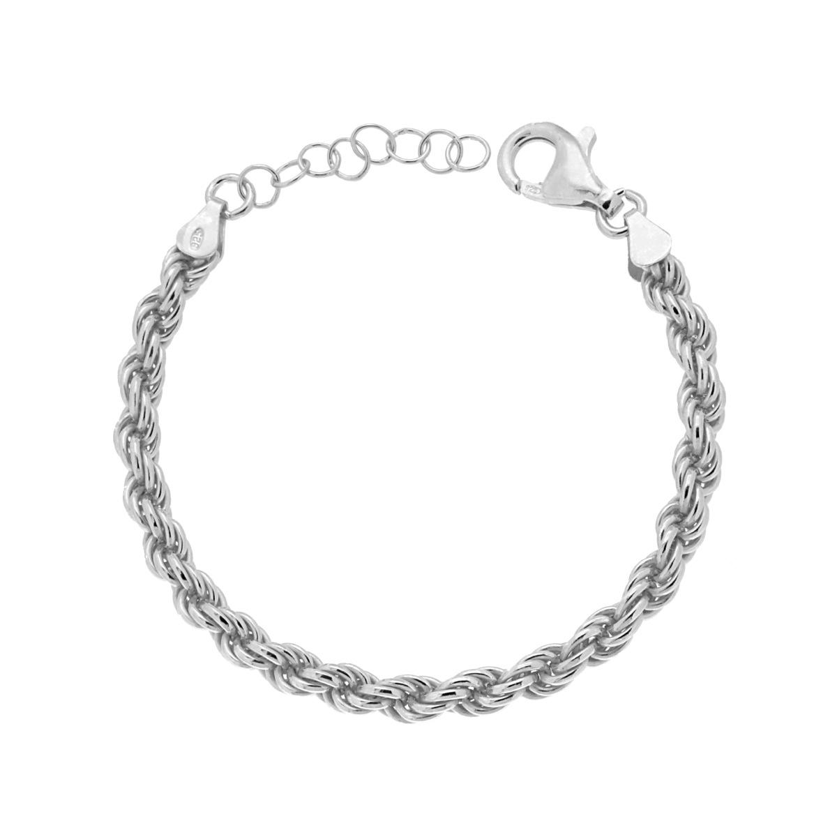 Bracciale Catena Corda 100 sezione mm 5,00 lunghezza cm 16+3 in ARGENTO 925 Galvanica Rodio
