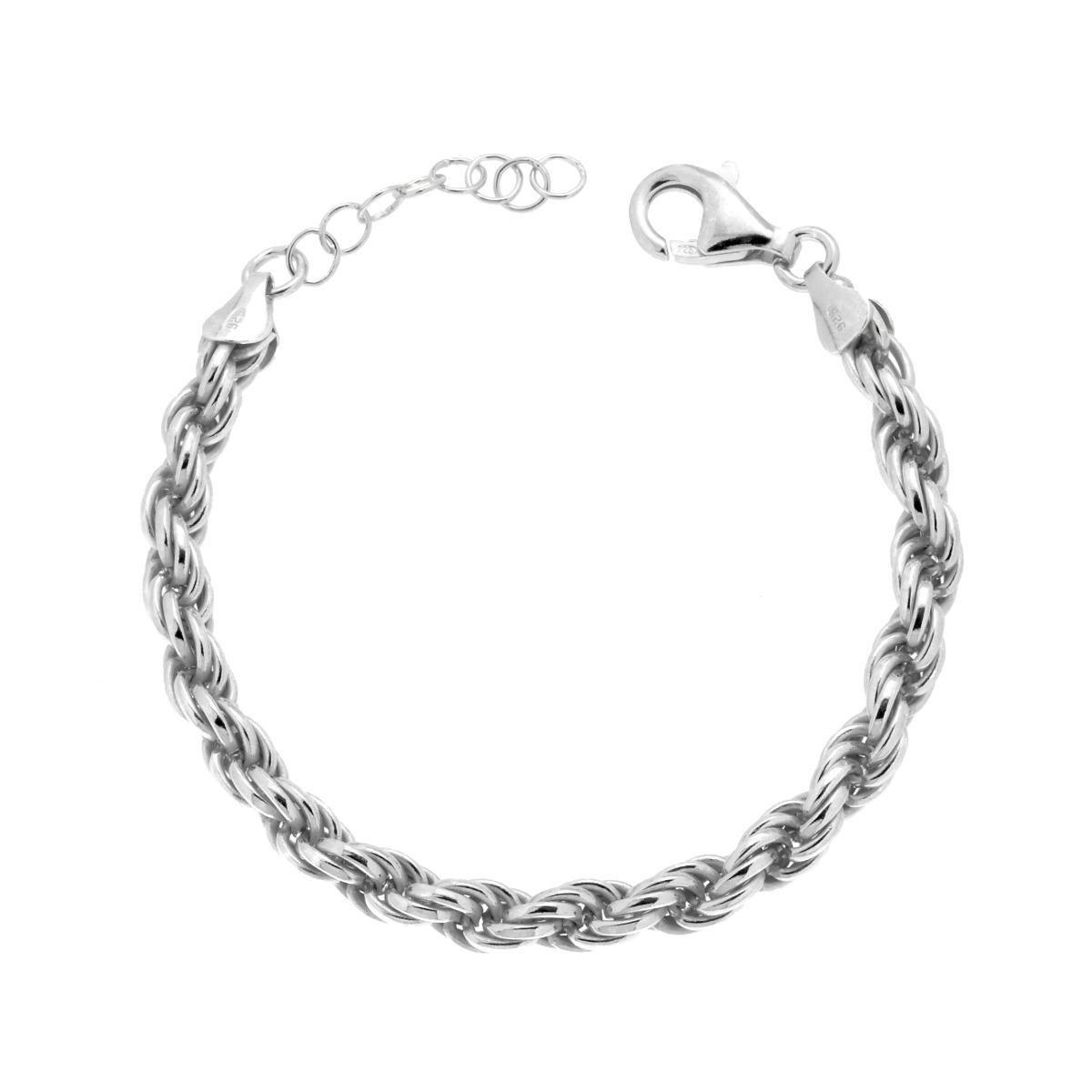 Bracciale Catena Corda 120 sezione mm 6,00 lunghezza cm 17+3 in ARGENTO 925 Galvanica Rodio