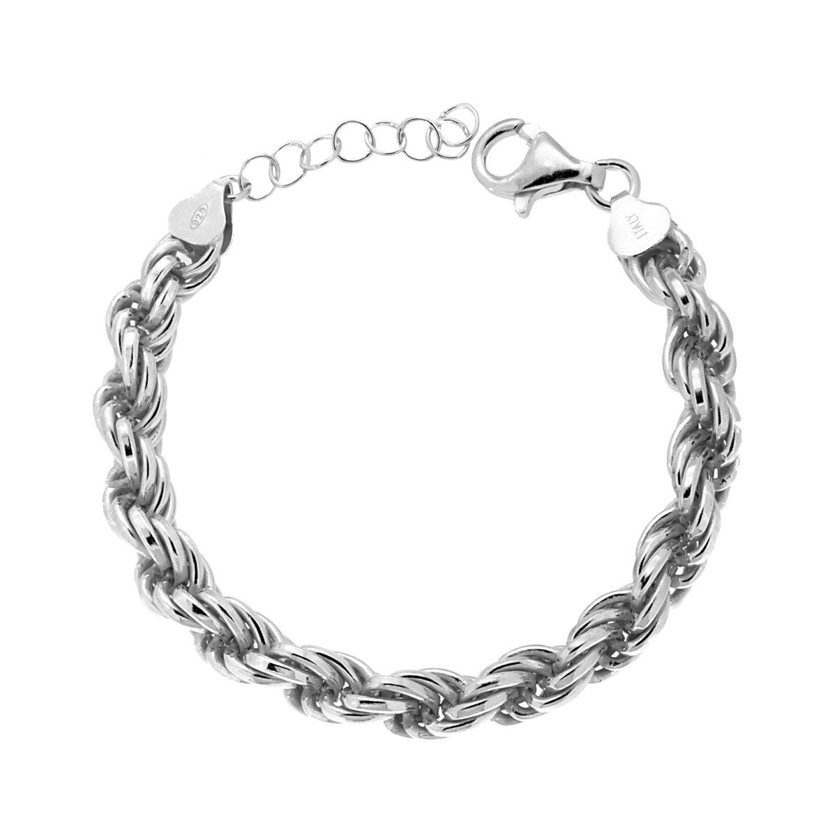 Bracciale Catena Corda 150 sezione mm 7,50 lunghezza cm 17+3 in ARGENTO 925 Galvanica Rodio