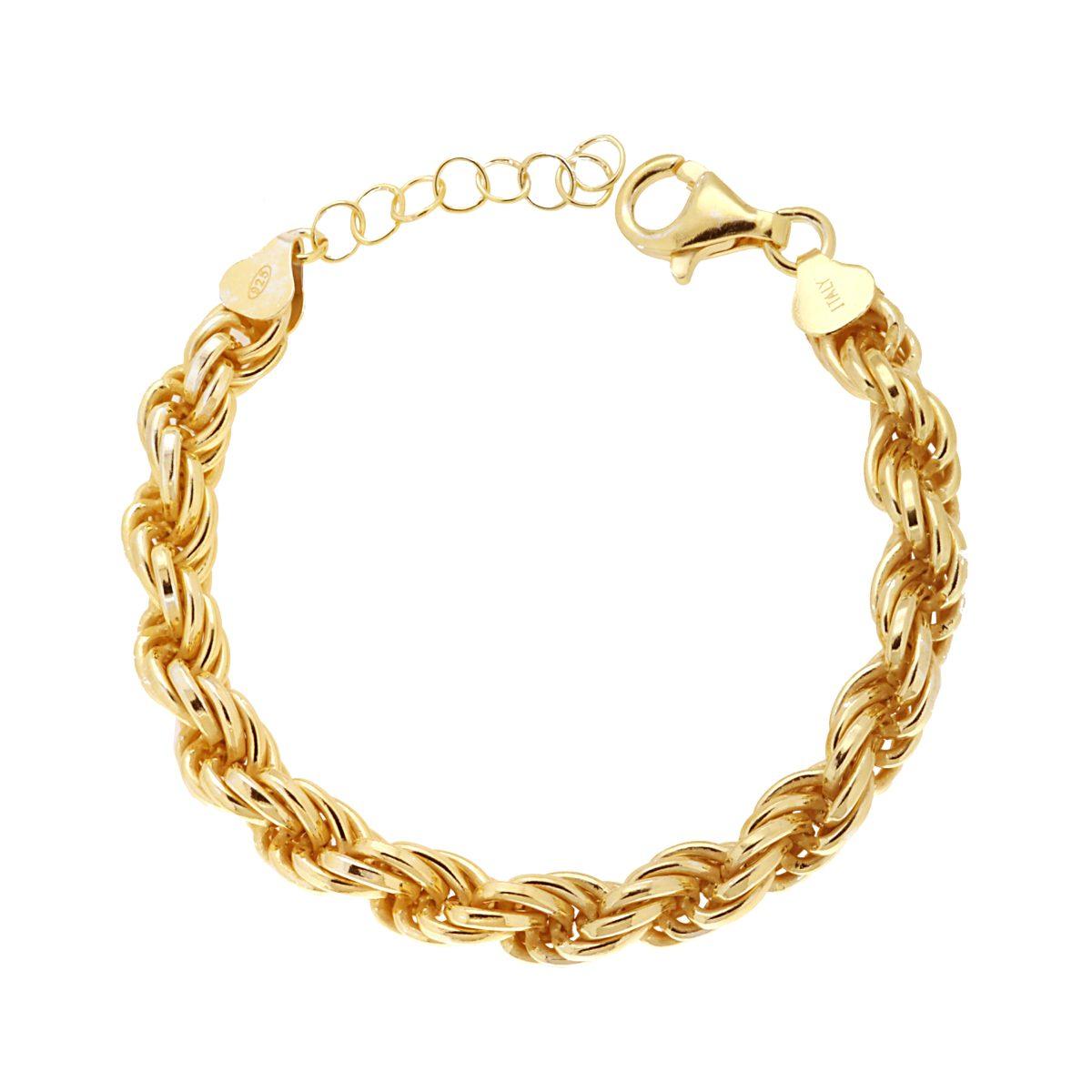 Bracciale Catena Corda 150 sezione mm 7,50 lunghezza cm 17+3 in ARGENTO 925 Galvanica Oro