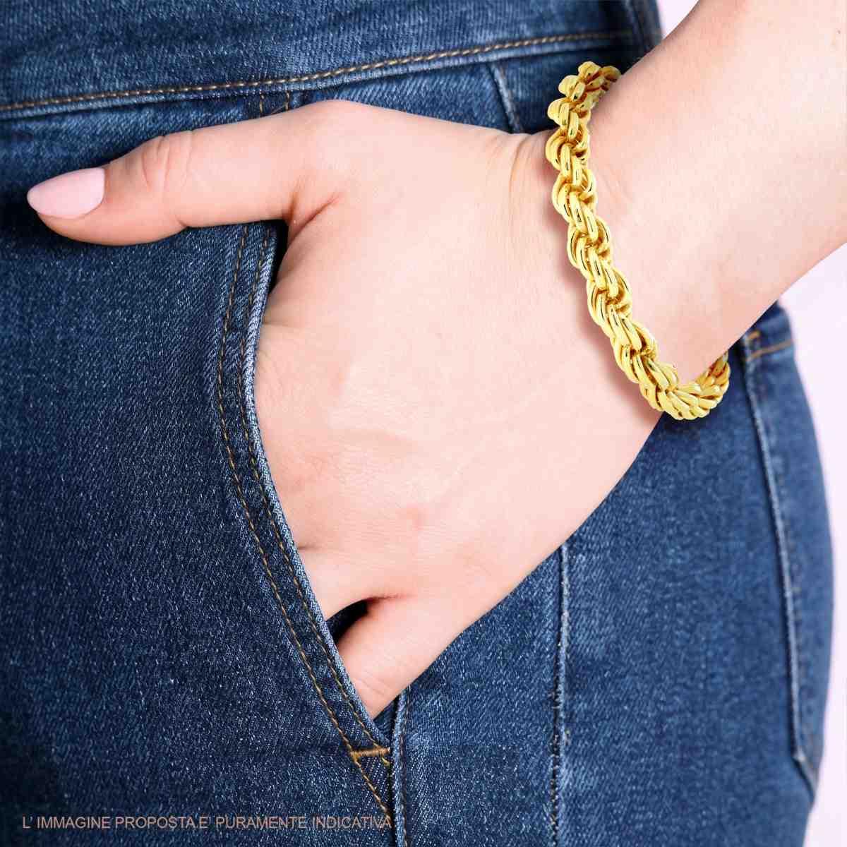 Bracciale Catena Corda 150 sezione mm 7,50 lunghezza cm 17+3 in ARGENTO 925 Galvanica Oro