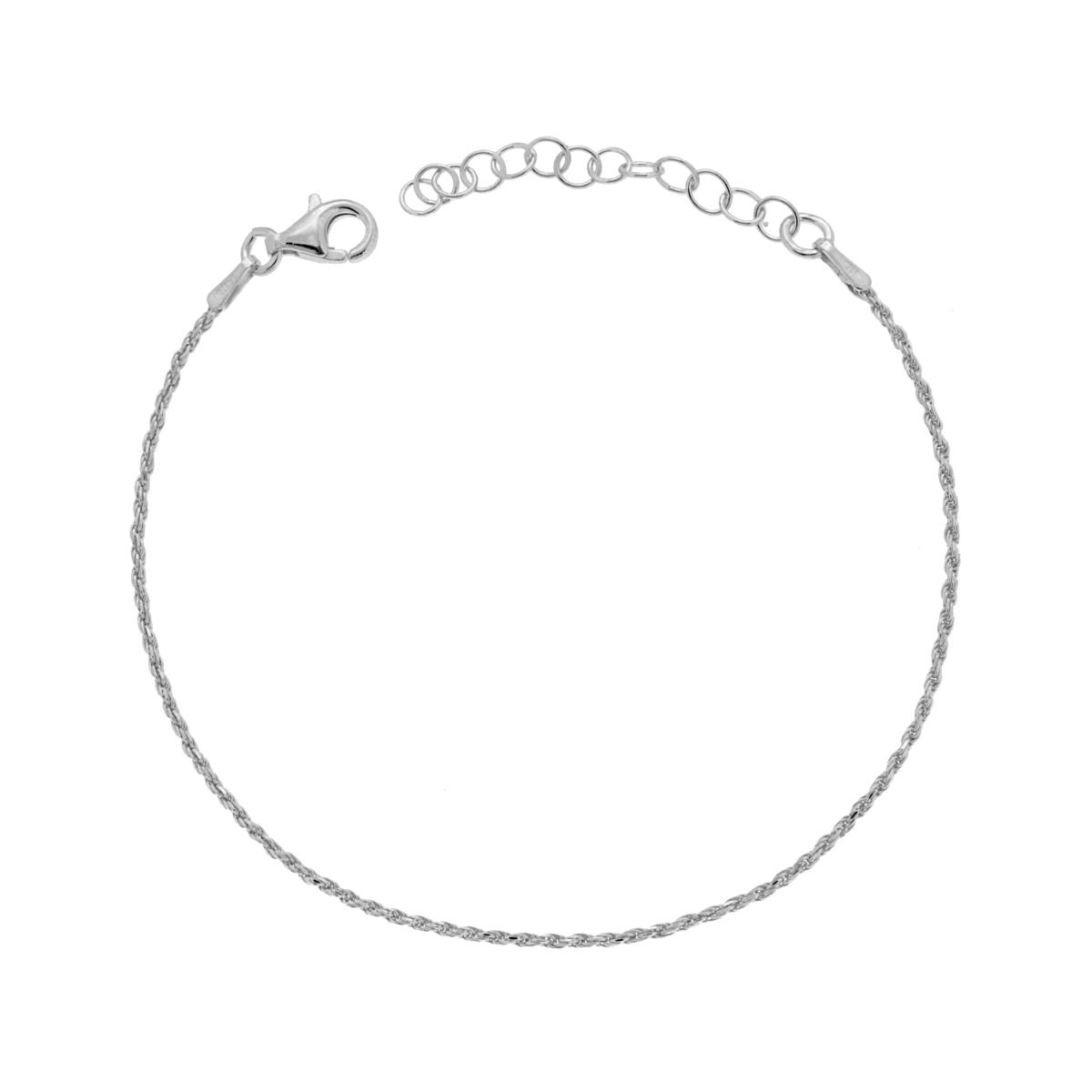 Bracciale Catena Corda Diamantata 025 sezione mm 1,20 lunghezza cm 16+3 in ARGENTO 925 Galvanica Rodio