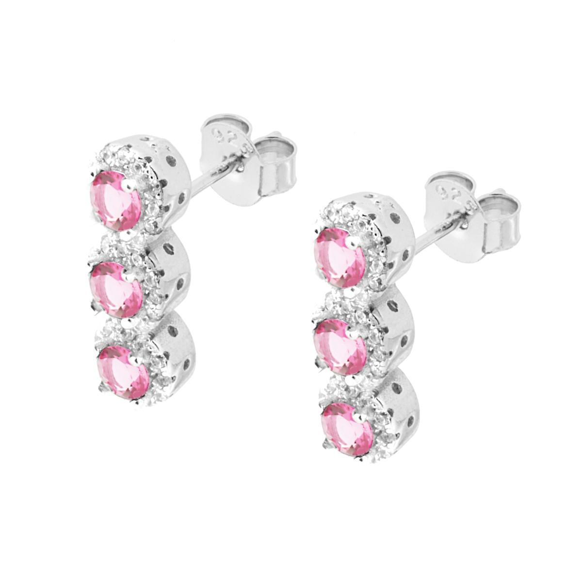 Orecchini Trilogy con Cubic Zirconia Rosa e Bianchi in ARGENTO 925 Galvanica Rodio
