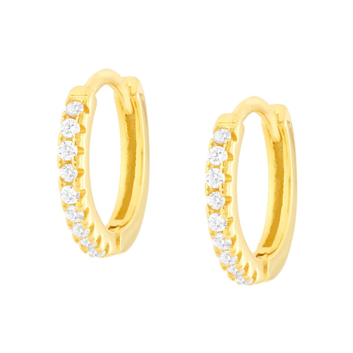 Orecchini Cerchio a Scattino mm 14 con Zirconi Bianchi in ARGENTO 925 Galvanica Oro