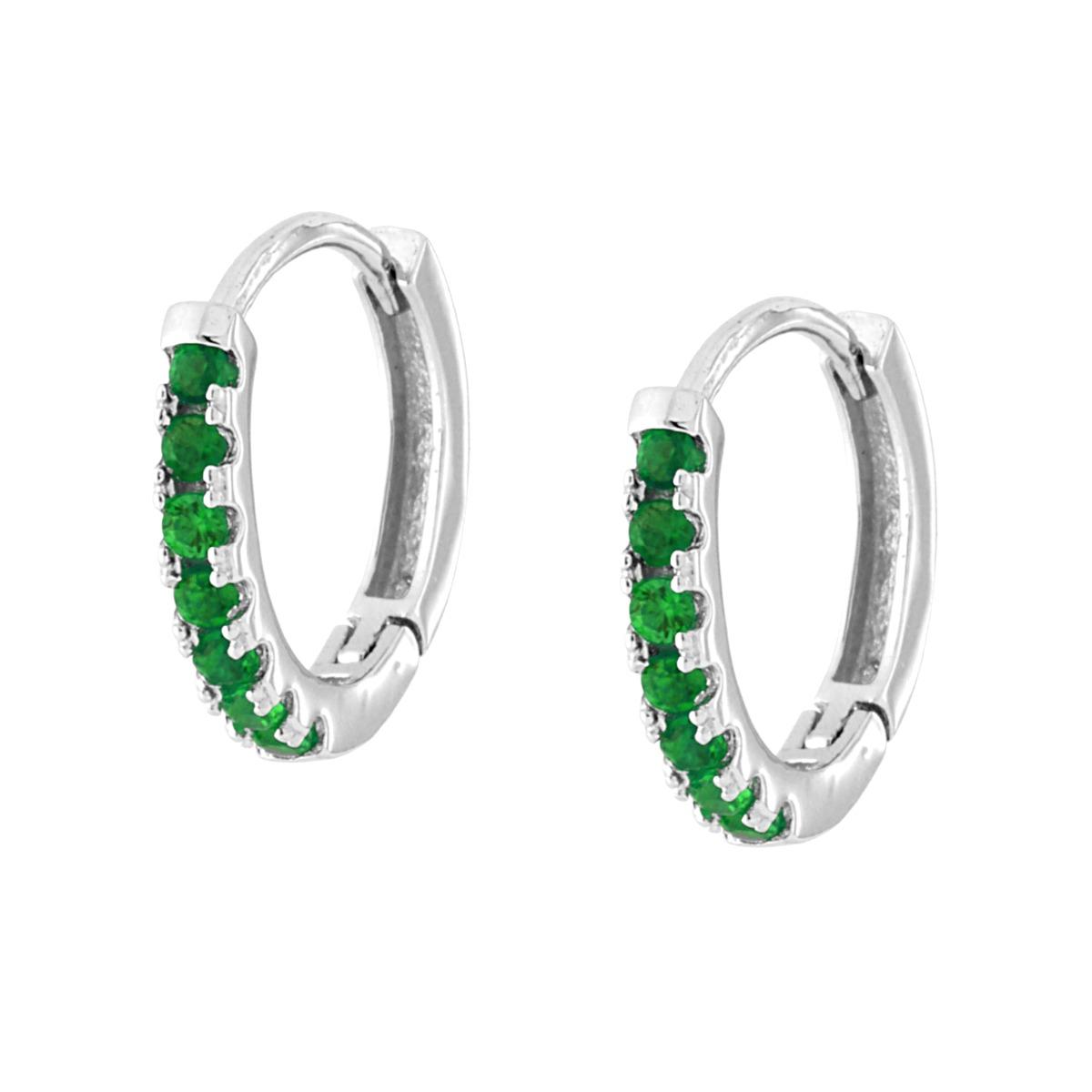 Orecchini Cerchio mm 13 con Cubic Zirconia Verde Smeraldo in ARGENTO 925 Galvanica Rodio