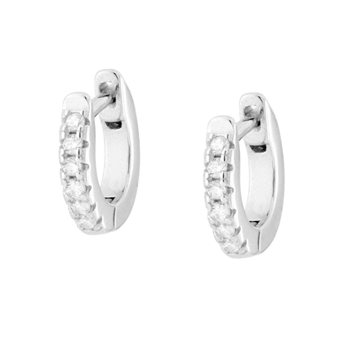 Orecchini Cerchio Scattino mm 10 con Cubic Zirconia Bianchi ARGENTO 925 Galvanica Rodio