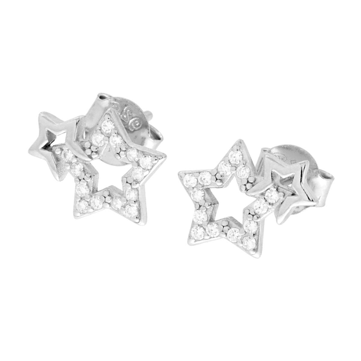 Orecchini Stelle con Cubic Zirconia Bianchi in ARGENTO 925 Galvanica Rodio