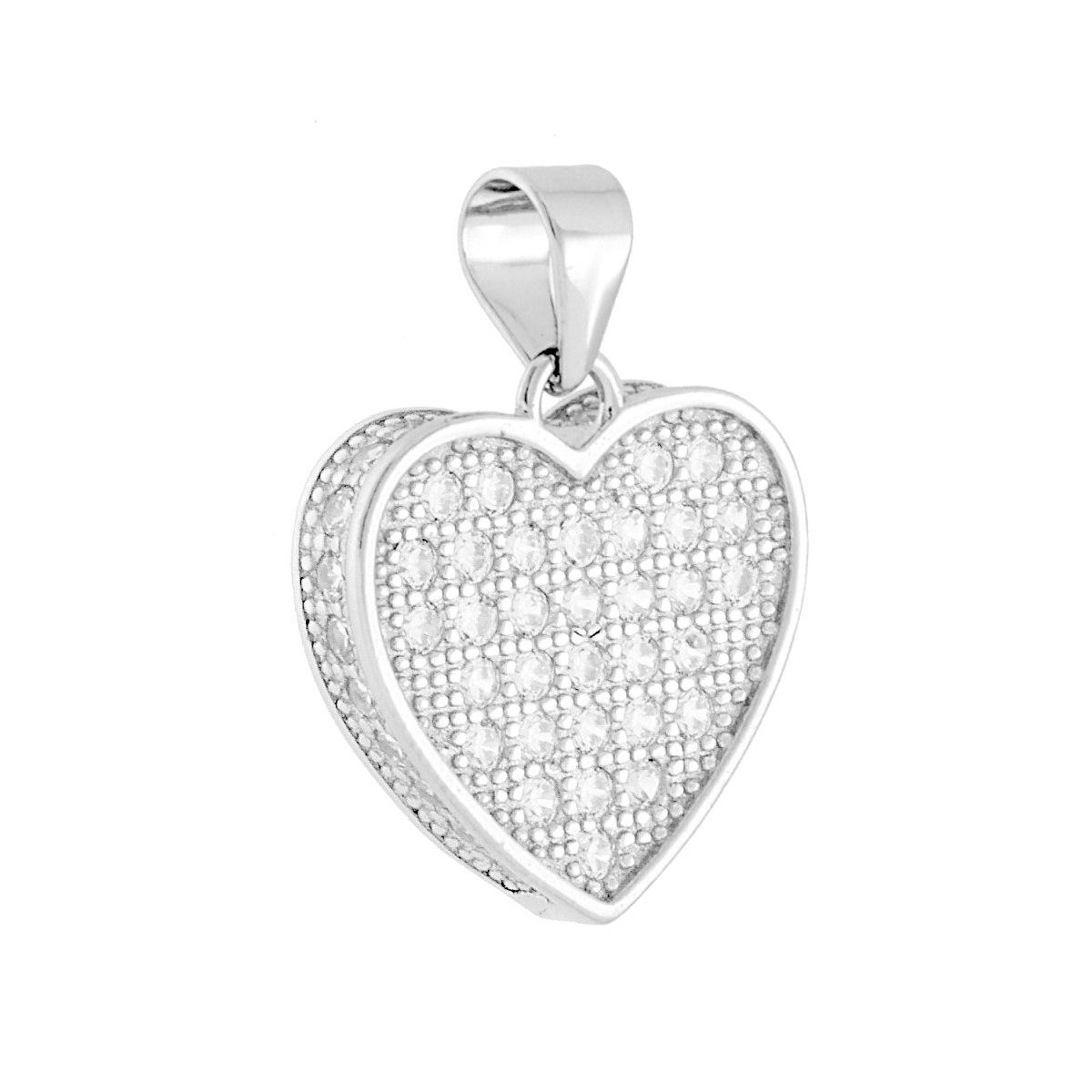 Ciondolo Cuore con Cubic Zirconia Bianchi in ARGENTO 925 Galvanica Rodio