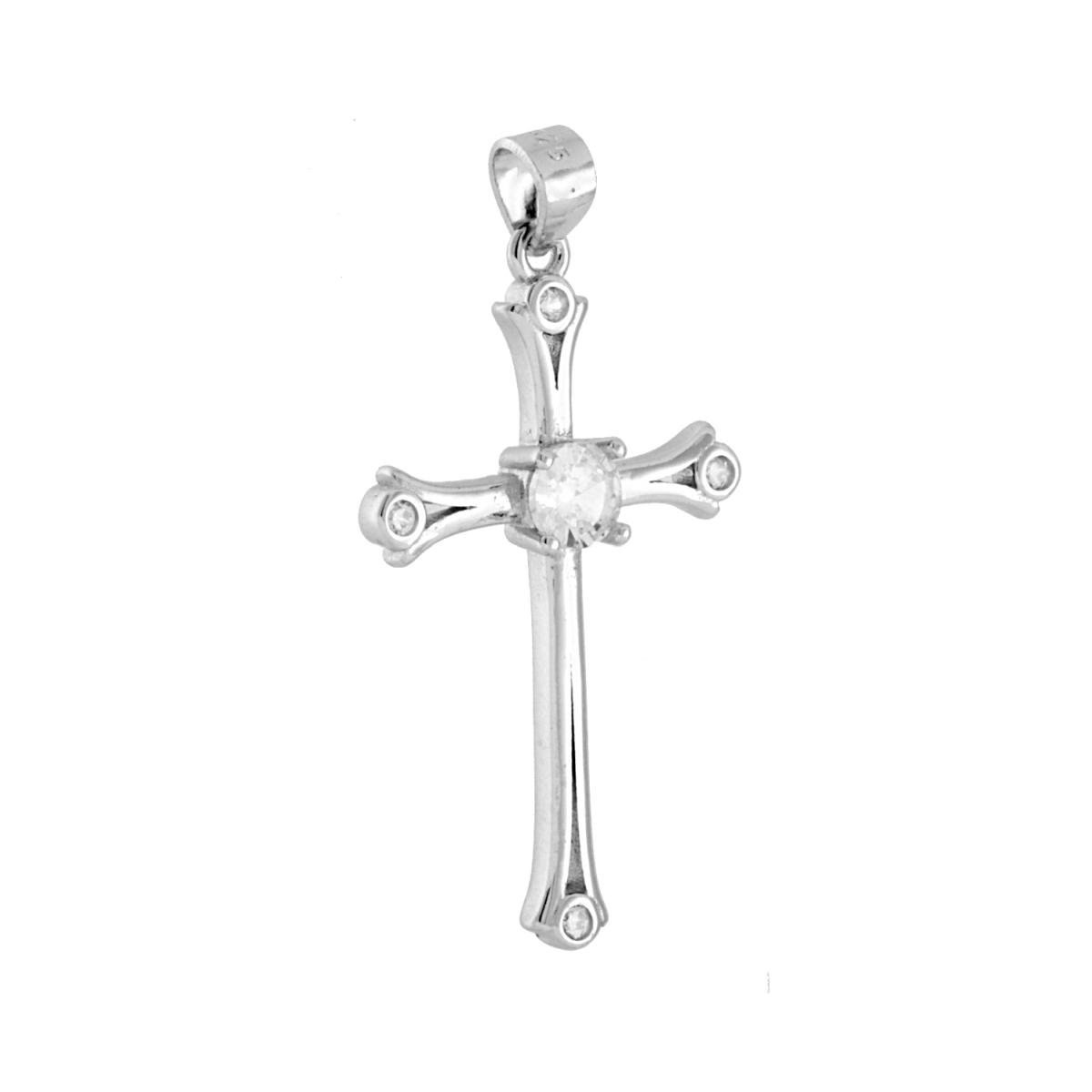Ciondolo Croce con Cubic Zirconia Bianchi in ARGENTO 925 Galvanica Rodio