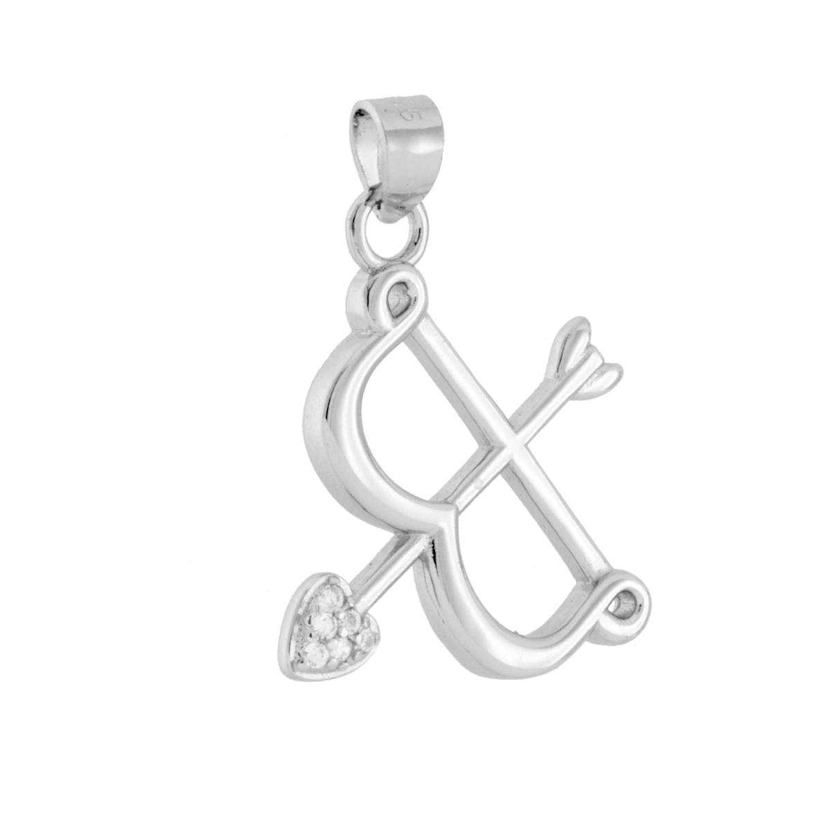 Ciondolo Arco e Freccia con Cubic Zirconia Bianchi in ARGENTO 925 Galvanica Rodio