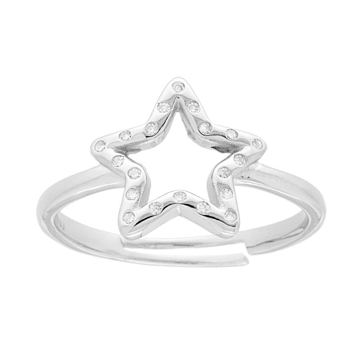 Anello Stella con Cubic Zirconia Bianchi in ARGENTO 925 Galvanica Rodio