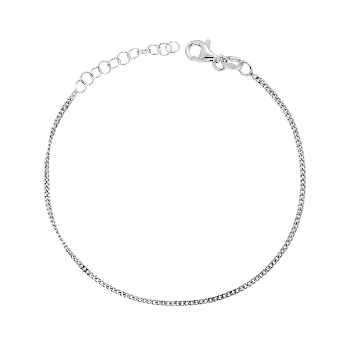 Bracciale Catena Grumetta Diamantata 040 sezione mm 1.35  in ARGENTO 925 Galvanica Rodio