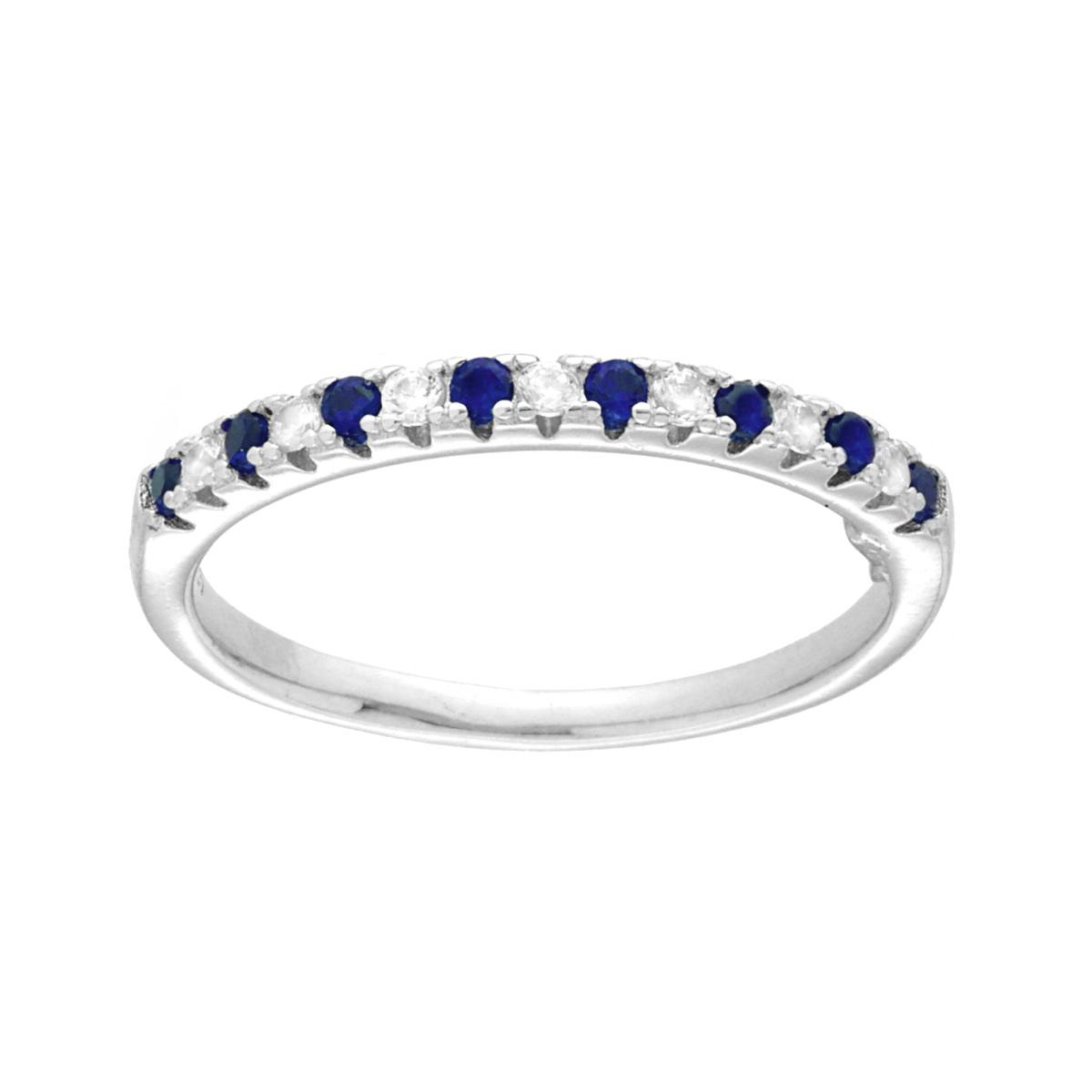 Anello Veretta con Cubic Zirconia alternati Blu Zaffiro e Bianchi in ARGENTO 925 Galvanica Rodio