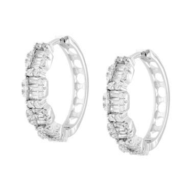 Orecchini Cerchio con Cubic Zirconia Bianchi ARGENTO 925 Galvanica Rodio