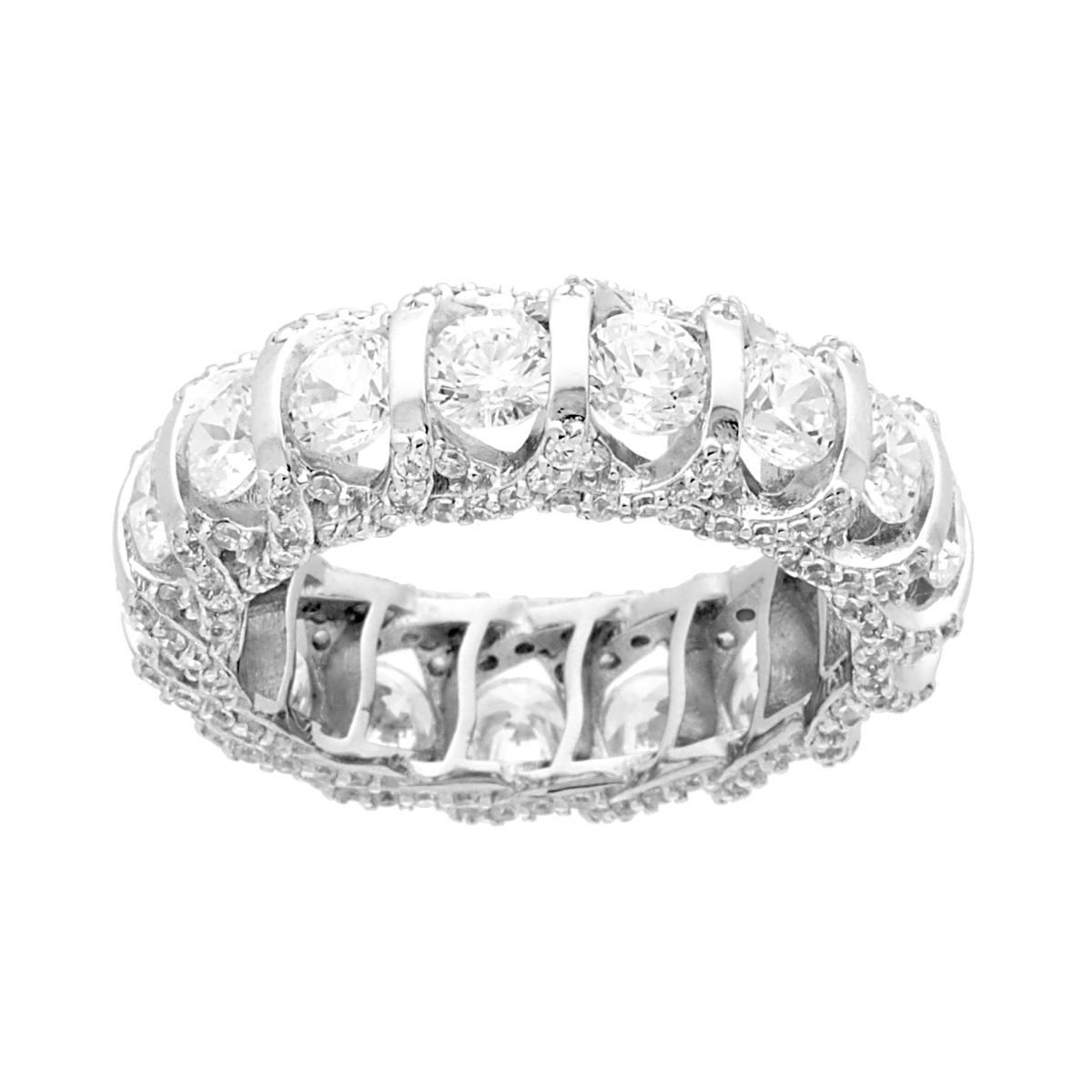 Anello Eternity Veretta a giro con Cubic Zirconia Bianchi in ARGENTO 925 Galvanica Rodio