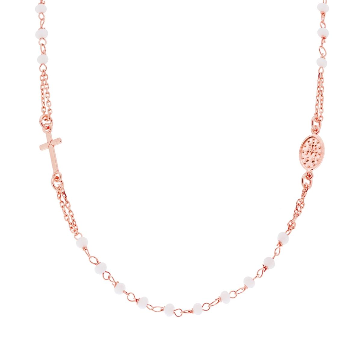 Collana Rosario modello Girocollo cm 50 con Grani mm 3.5 Crystal Bianchi in ARGENTO 925 Galvanica Rosa