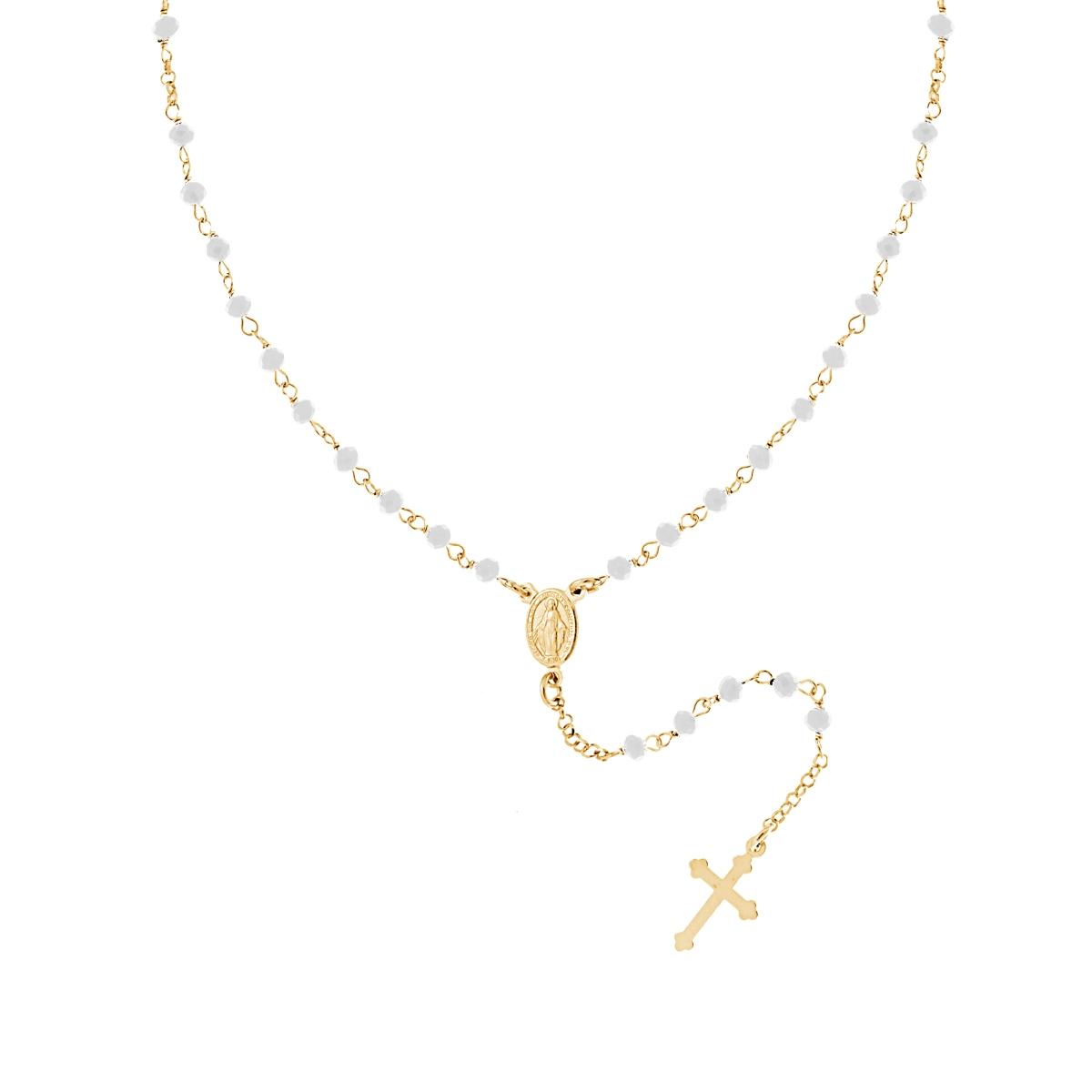 Collana Rosario cm 50 con Crystal Bianchi mm 3.5 in ARGENTO 925 Galvanica Oro