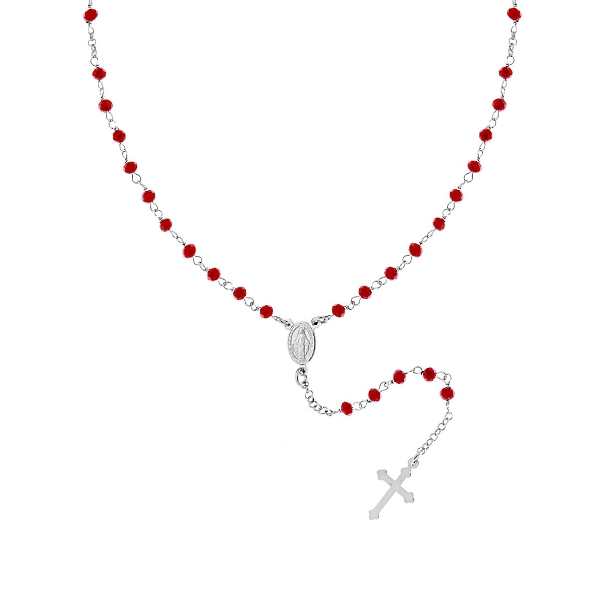 Collana Rosario cm 50 con Crystal Rosso Chiaro mm 3.5 in ARGENTO 925 Galvanica Rodio