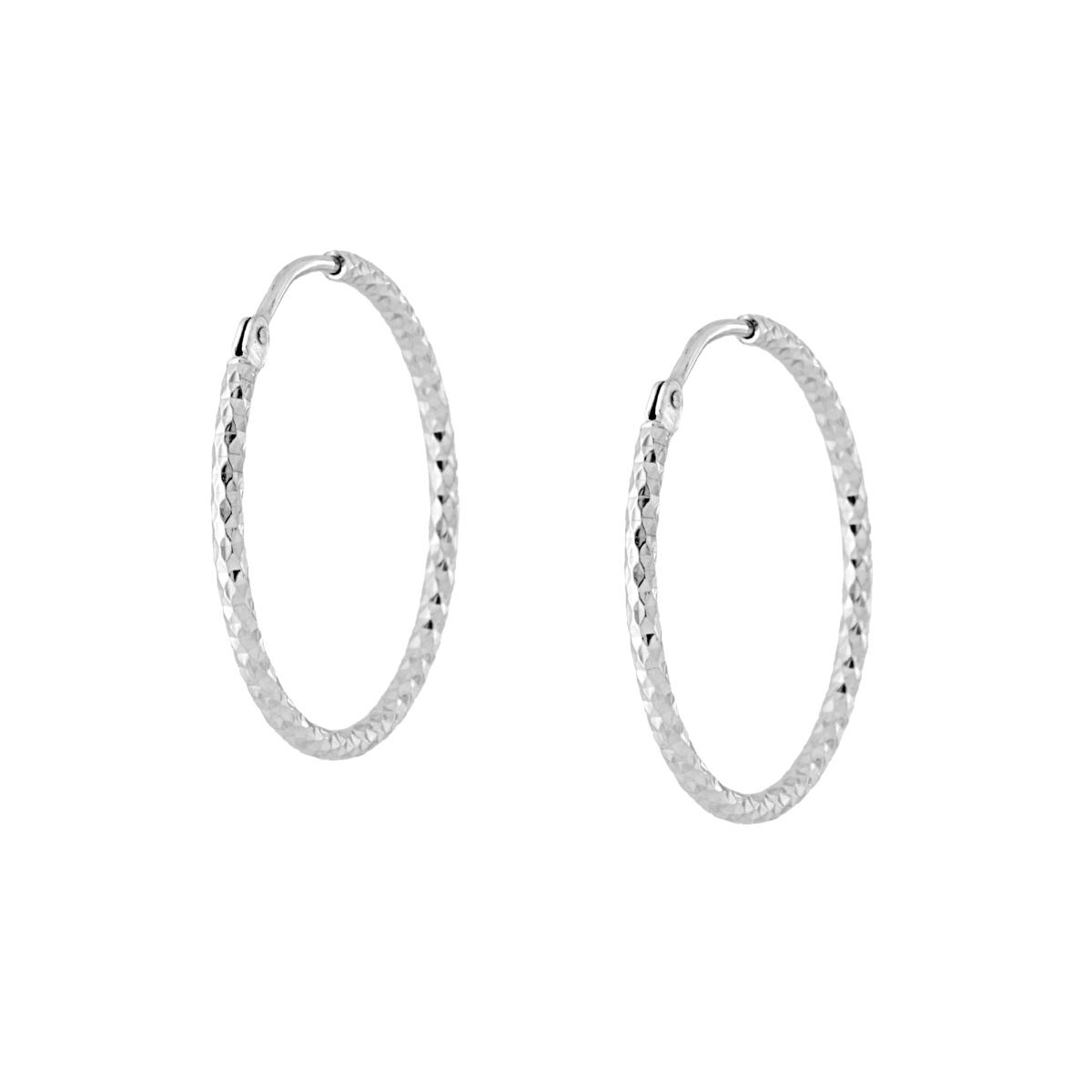 Orecchini a Cerchio mm 25 con canna Sfaccettata Diamantata mm 1,5 in ARGENTO 925 Galvanica Rodio