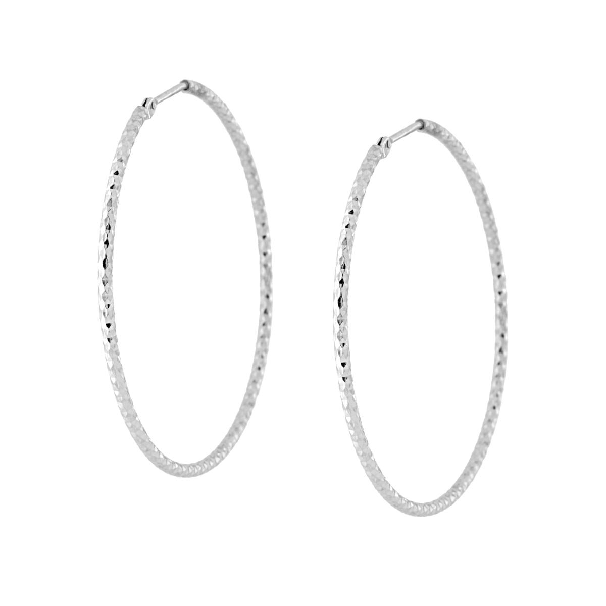 Orecchini a Cerchio mm 45 con canna Sfaccettata Diamantata mm 1,5 in ARGENTO 925 Galvanica Rodio