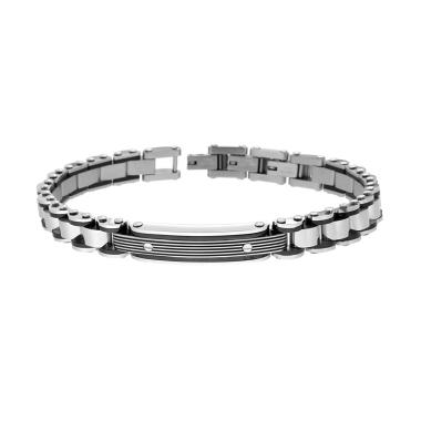 Bracciale Uomo Maglia Imperniata dettagli colore Nero con Targa in ACCIAIO