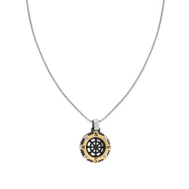 Collana Catena Veneziana Tonda con Tondo con Timone colore Nero e Ghiera colore Oro in ACCIAIO