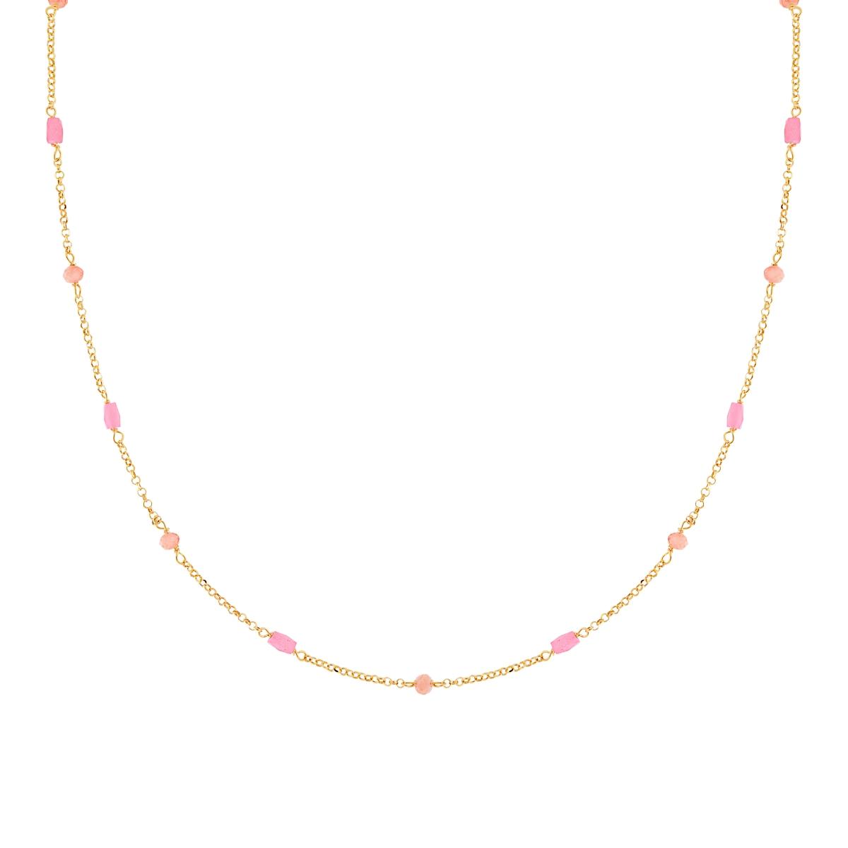 Collana Catena Rolo Diamantata con Crystal Rosa in ARGENTO 925 Galvanica Oro