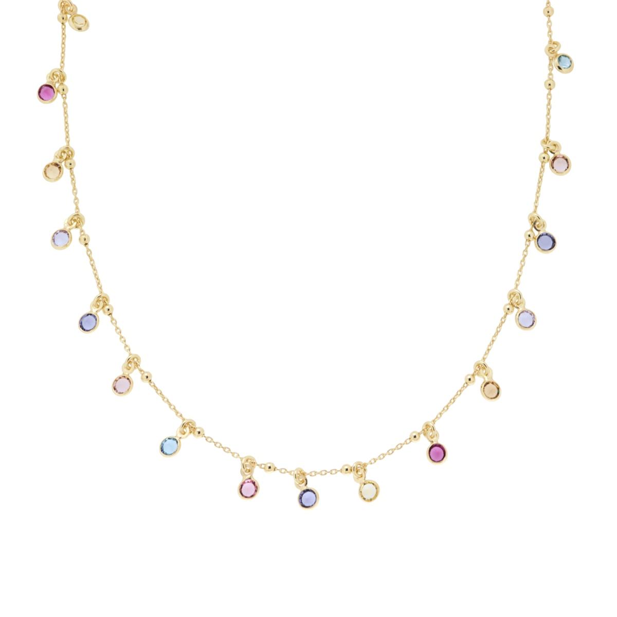 Collana Catena Forzatina Diamantata con Cubic Zirconia Tondi Multicolor pendenti in ARGENTO 925 Galvanica Oro