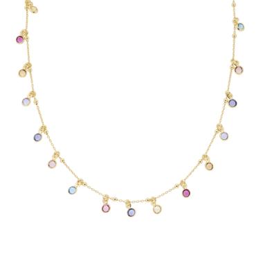 Collana Catena Forzatina Diamantata con Cubic Zirconia Tondi Multicolor pendenti in ARGENTO 925 Galvanica Oro