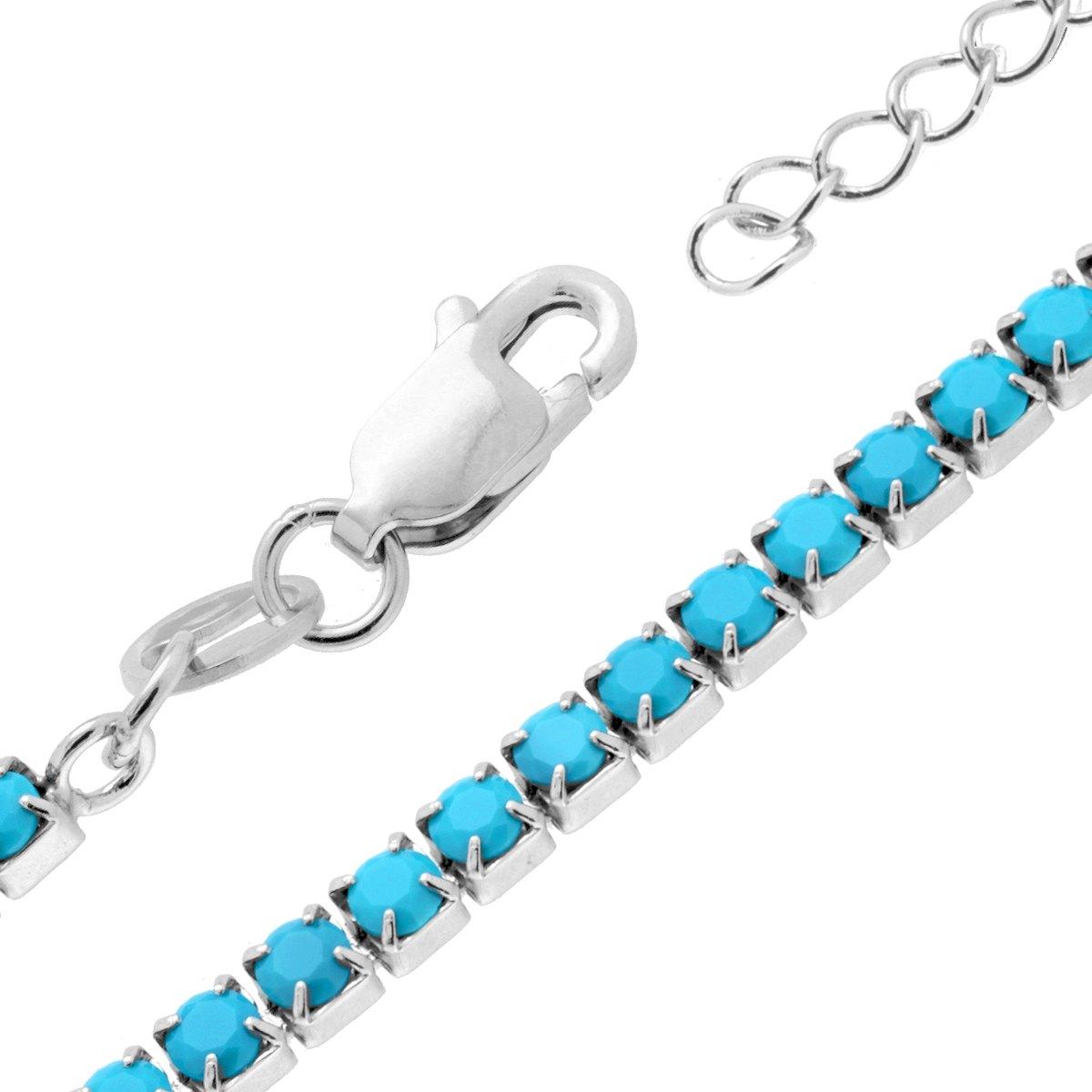 Bracciale Tennis Griffe cm 16+3 con Pietre mm 2.5 Turchese in ARGENTO 925 Galvanica Rodio