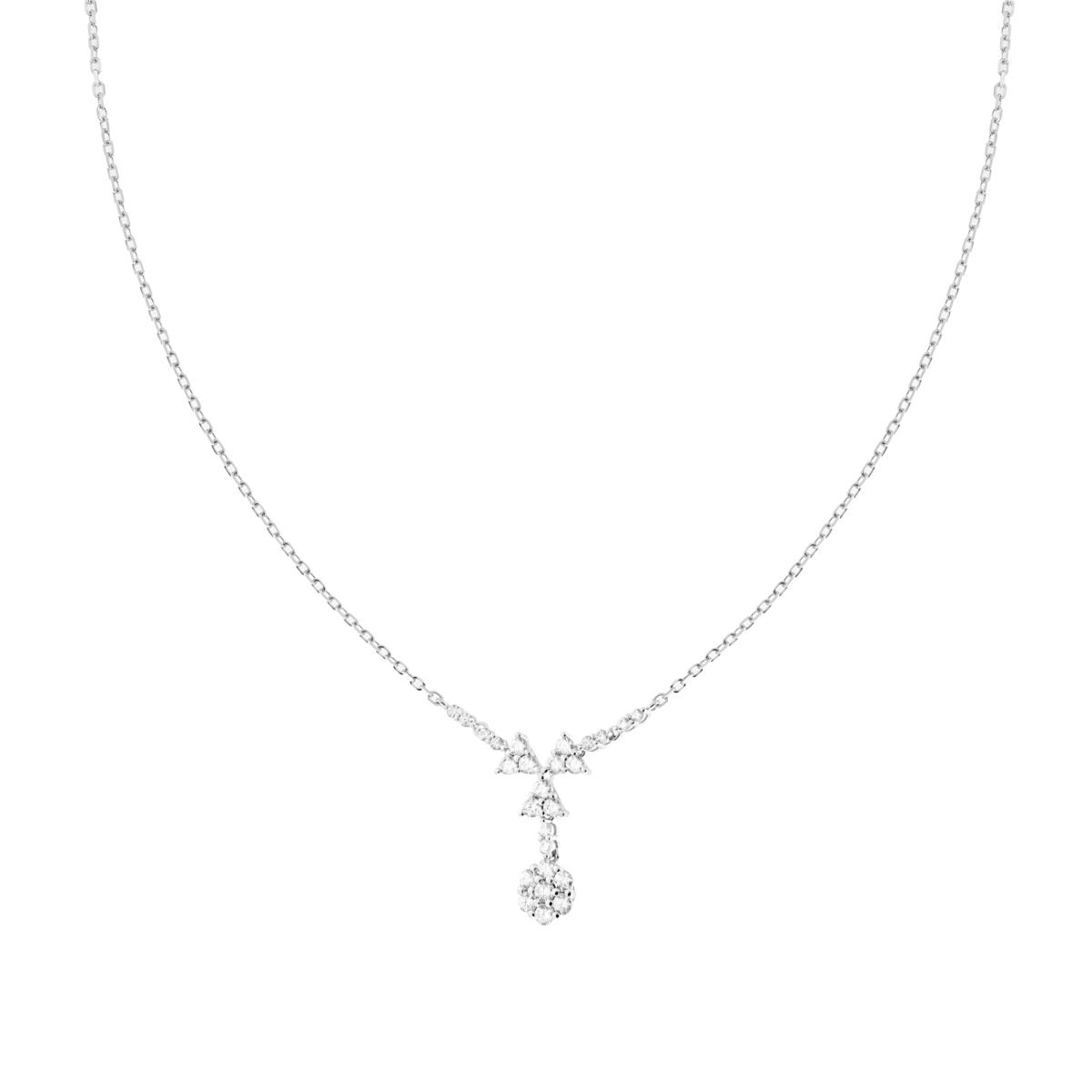 Collana Catena Forzatina Diamantata con Triangoli e Fiore pendenti con Cubic Zirconia Bianchi in ARGENTO 925 Galvanica Rodio