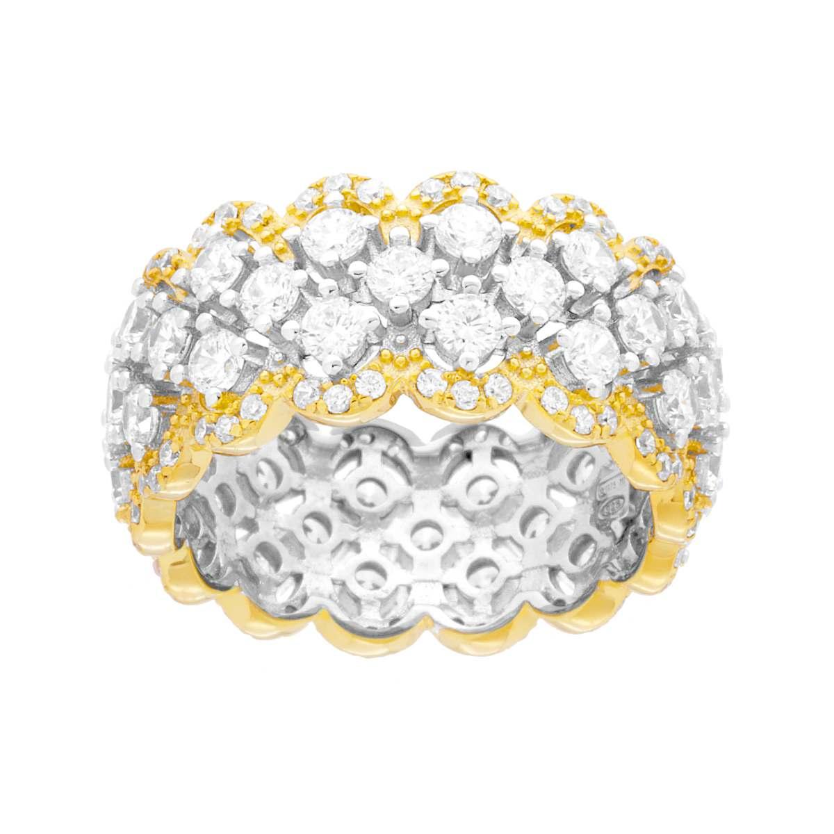 Anello Semi Fascia Nido Ape con Cubic Zirconia Bianchi in ARGENTO 925 Galvanica Rodio e Oro