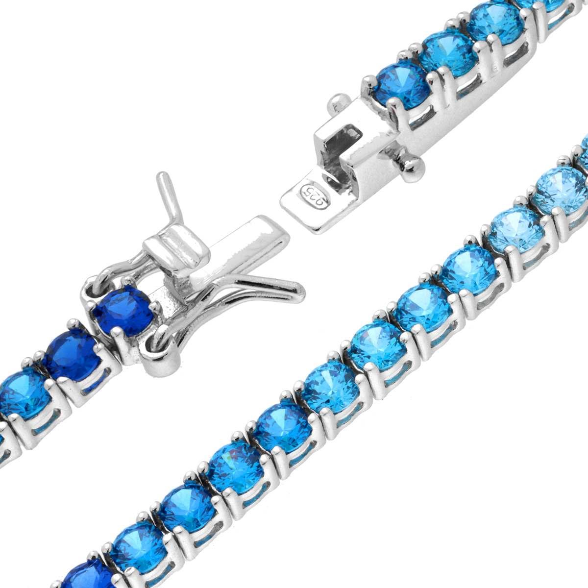 Bracciale Tennis Griffe cm 18 con Zirconi mm 3 Multicolor gradazione Blu Zaffiro in ARGENTO 925 Galvanica Rodio